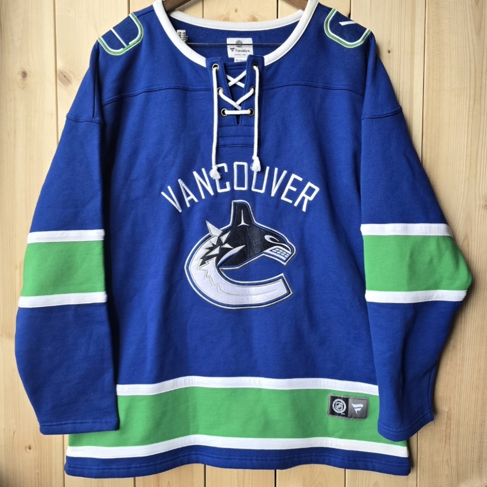 Vancouver Canucks Fanatics Lace Up Pullover Sweater Jersey Mens 2XL
